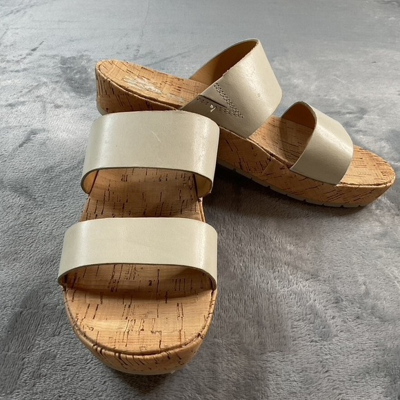 Korks Sandals Womens 9 M Tidal Slide Flats Double Strap Tan Leather Wedge Q42101 - Picture 7 of 16